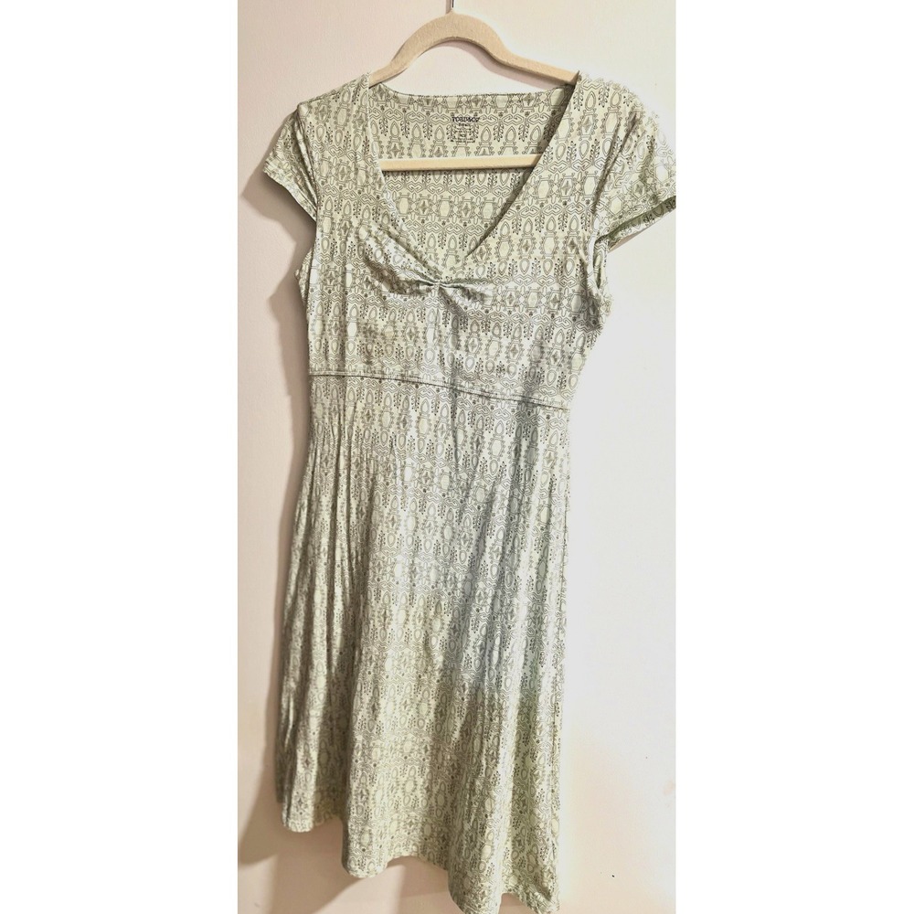 Toad & Co Women's Small Green Geometric V-Neck Cap Sleeve A-Line Knee Dress